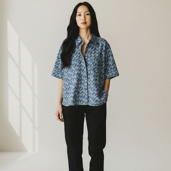 Fendi Denim Short Sleeve Button Up Shirt Blue Size 40 NWT - Picture 2 of 8